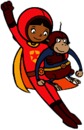 WordGirl Flying Up With Captain Huggy Face