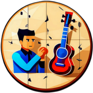 Music Instruments Tutoring, Minimalist App Icon - Circle Icon Bevel Border