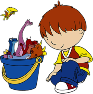 Harry With His Bucket Full Of Dinosaurs
