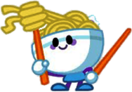 Suey the Bashful Bowlhead Holding Chopsticks