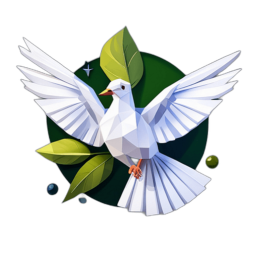 Peace Dove With Stars Around, Holding An Olive Branch., In The Style Of A Cartoon Animation Character - Full Body, Single View, No Shadow
