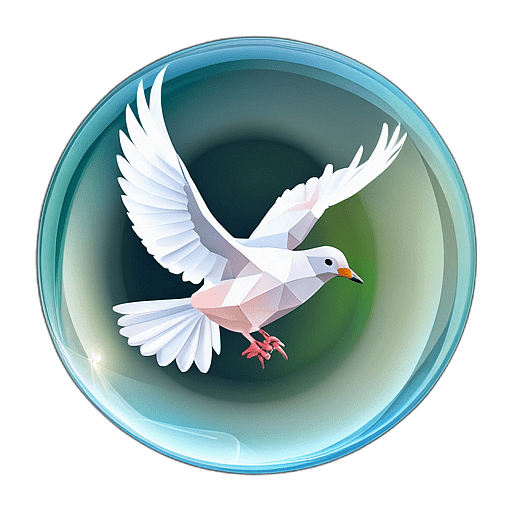 Dove In A Bubble, Delicate Peace, With A Fragile Olive Twig., In The Style Of A Cartoon Animation Character - Full Body, Single View, No Shadow