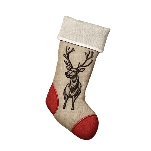 Burlap Christmas Stocking with Reindeer Embroidery