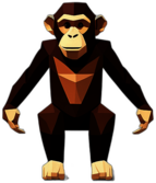 Chimpanzee, Cartoon Character - In The Style Of Pixar, Single View, No Shadow