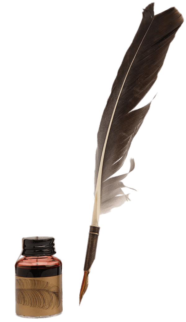 Feather Quill Pen and Matching Ink Pot
