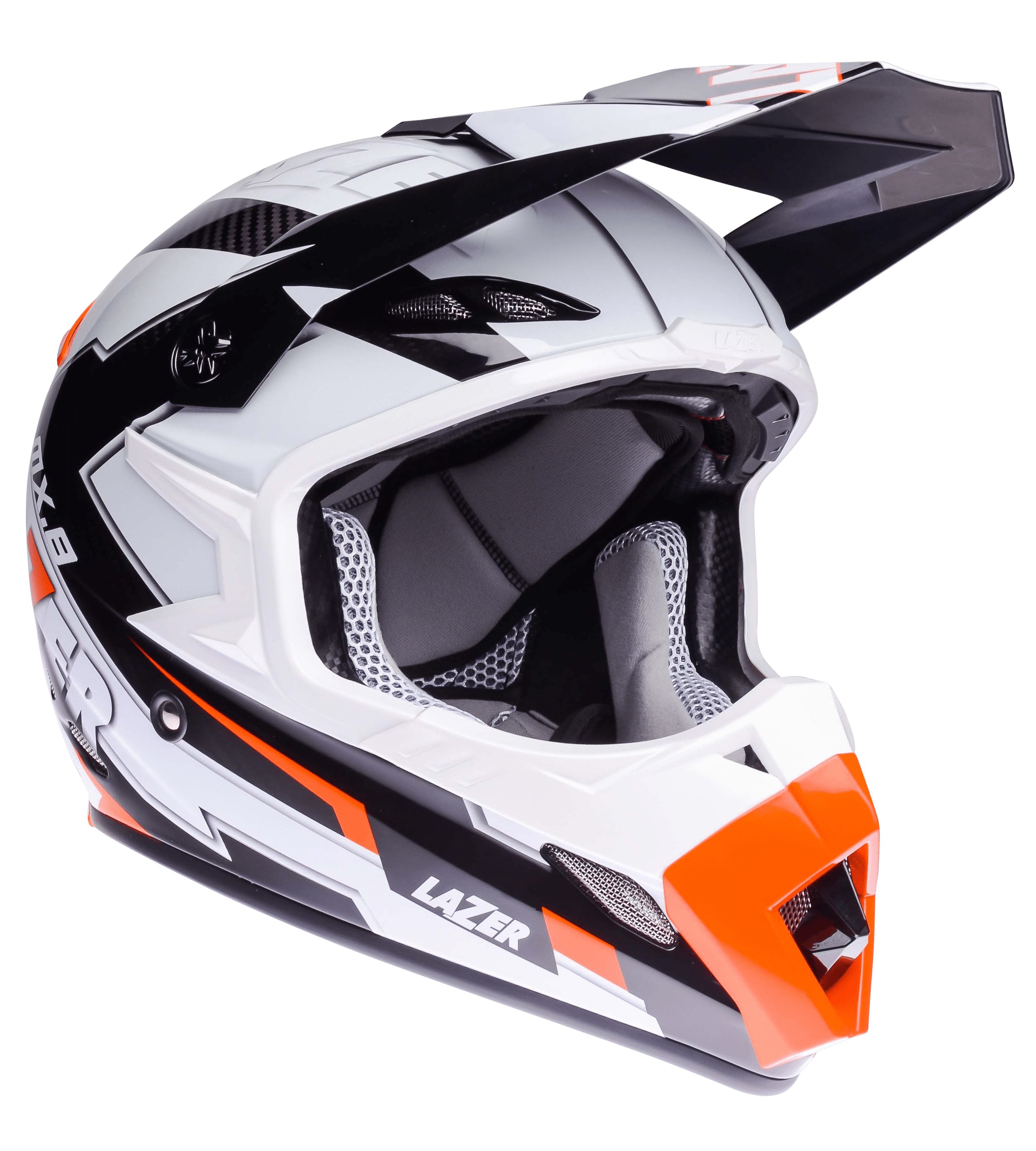 Motorcycle Helmet Lazer MX8 Geotech PC Black Carbon White Orange