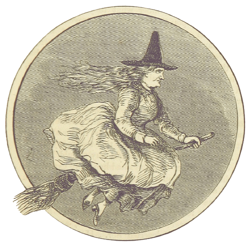 Old Witch On Broom In The Night Sky