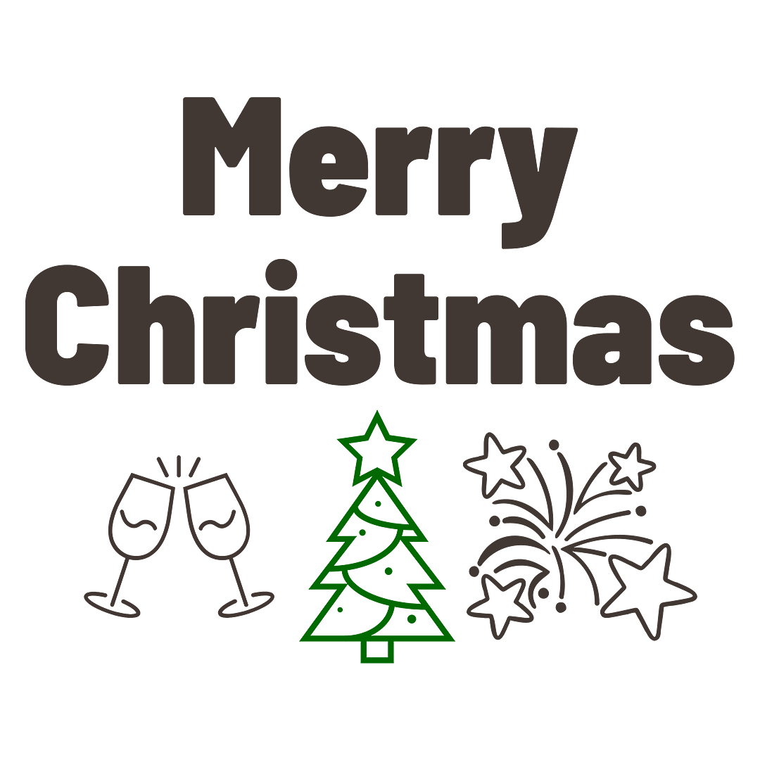 Merry Christmas Bold Letters Champagne Tree FireWorks