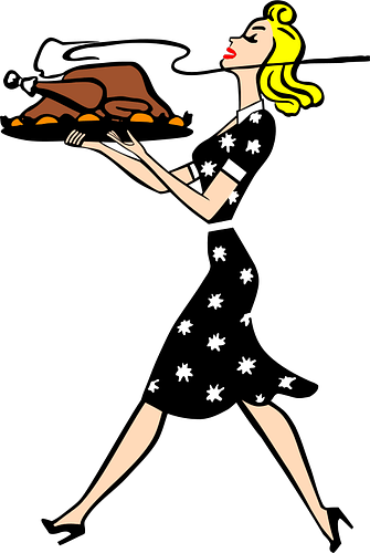 Woman Bringing Thanksgiving turkey for dinner