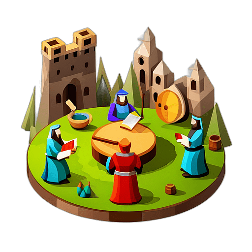 A medieval fair where minstrels and lute players transport listeners to a bygone era. low poly app icon