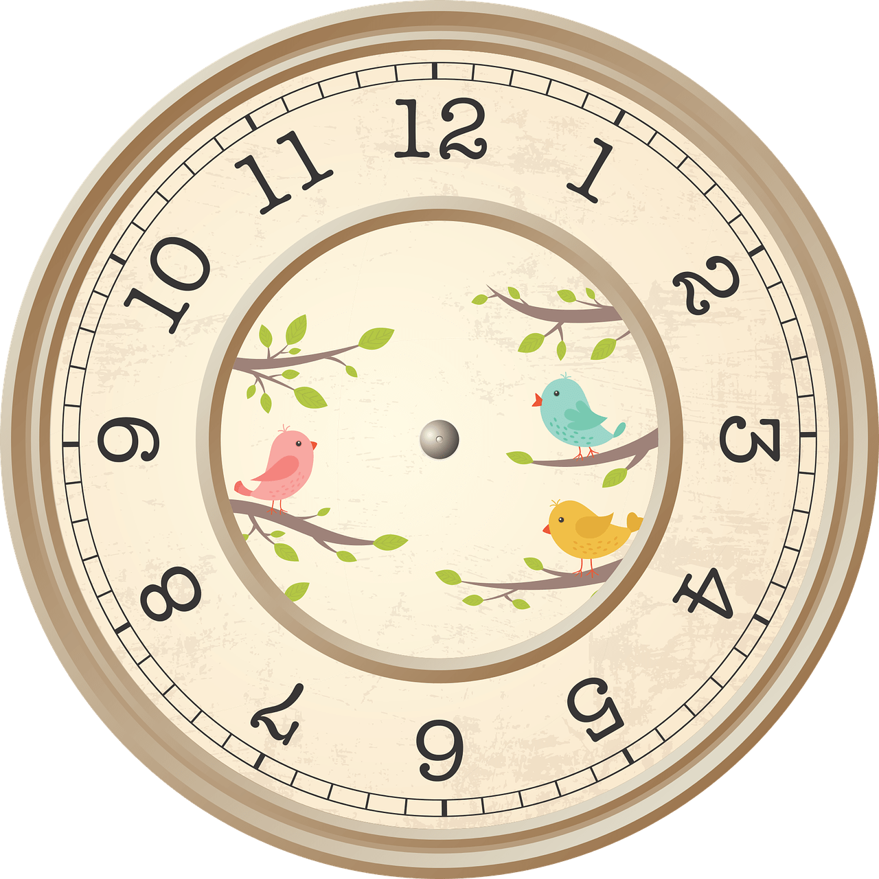 Beige Clock Birds Decoration