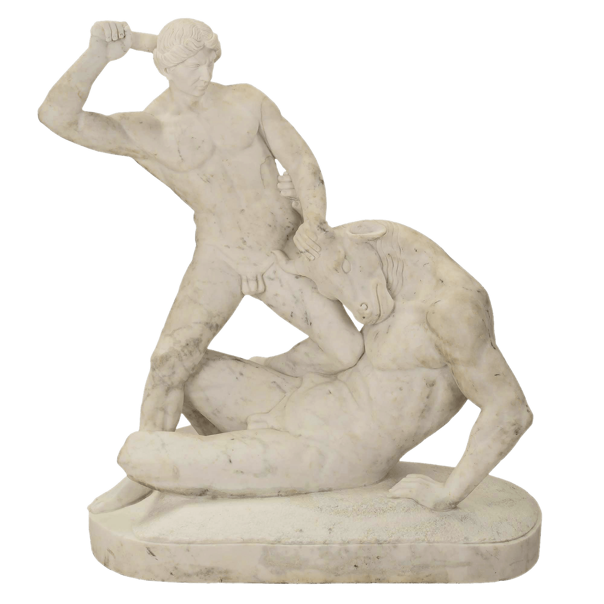 Theseus killing Minotaur white marble statue
