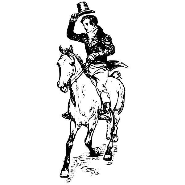 Victorian Horse Rider Lifting Hat Vintage Drawing