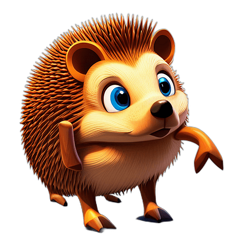 Hedgehog, Cartoon Character - In The Style Of Pixar, Single View, No Shadow