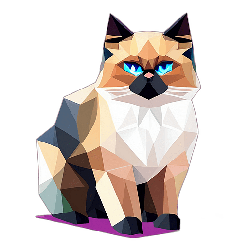 Himalayan Cat, Children'S Cartoon Animation Style - Full Body, Single View, No Shadow