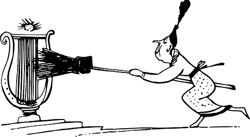 Edward Lear Drawing Woman Playing the Harp with a Broom