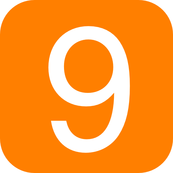 White Number 9 In Orange Rounded Square