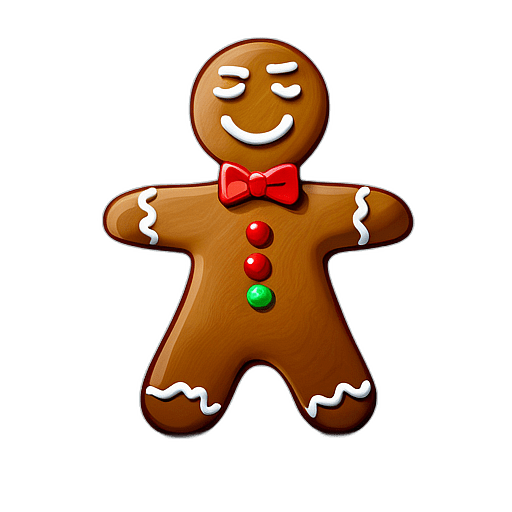 Smiling Gingerbread Man With Red Gumdrop Buttons, Minimalist - Gingerbread Men, Decorated For Christmas, With Colorful Details And Icing, Single Item, No Shadow