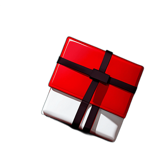 Large, Flat Gift In Red Glossy Paper With A White Fur Trim And Black Belt, Resembling Santa'S Outfit, Minimalist - Single Christmas Present, Wrapped In Exquisite Festive Wrapping, Minimalist, No Shadow