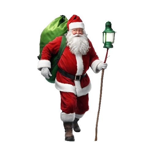Santa Claus Walking with a Lantern