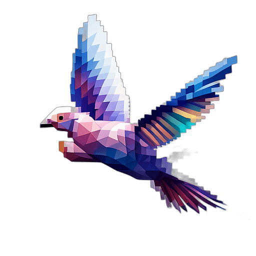 Pixel Art Style Of A Dove, Floating In A Digital Sky With An Olive Branch., In The Style Of A Cartoon Animation Character - Full Body, Single View, No Shadow
