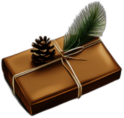 Rectangular Gift In Rustic Brown Kraft Paper With A Pine Cone And Twine Bow, Minimalist - Single Christmas Present, Wrapped In Exquisite Festive Wrapping, Minimalist, No Shadow