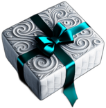 Square Gift In An Elegant Lace-Patterned Wrapping With A Satin Bow, Minimalist - Single Christmas Present, Wrapped In Exquisite Festive Wrapping, Minimalist, No Shadow