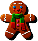 Gingerbread Man With A Rainbow-Striped Icing Scarf, Minimalist - Gingerbread Men, Decorated For Christmas, With Colorful Details And Icing, Single Item, No Shadow