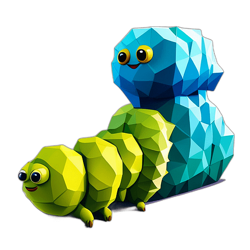 Caterpillar, Children'S Cartoon Animation Style -  Full Body, Single View, No Shadow