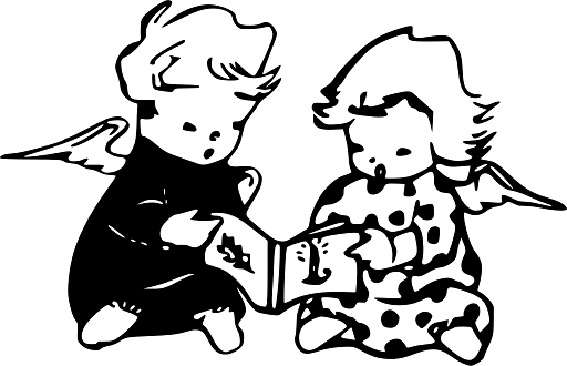 Two Baby Angels Reading Together