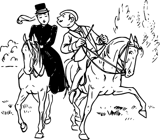 Drawing of a Man Trying to Kiss a Lady on Horseback