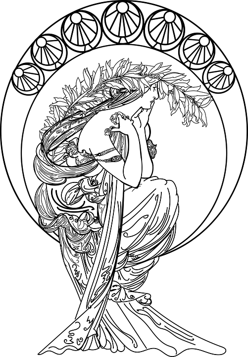 Art Nouveau Woman Long Dress Illustration