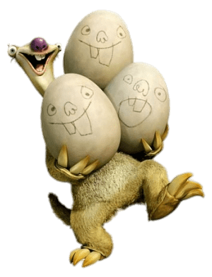 Ice Age character Sid with dinosaur eggs
