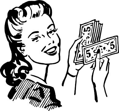 Woman Holding Money Bills Vintage Image