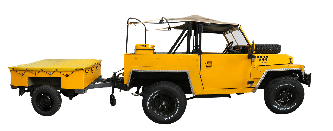 Yellow Jeep With Cart