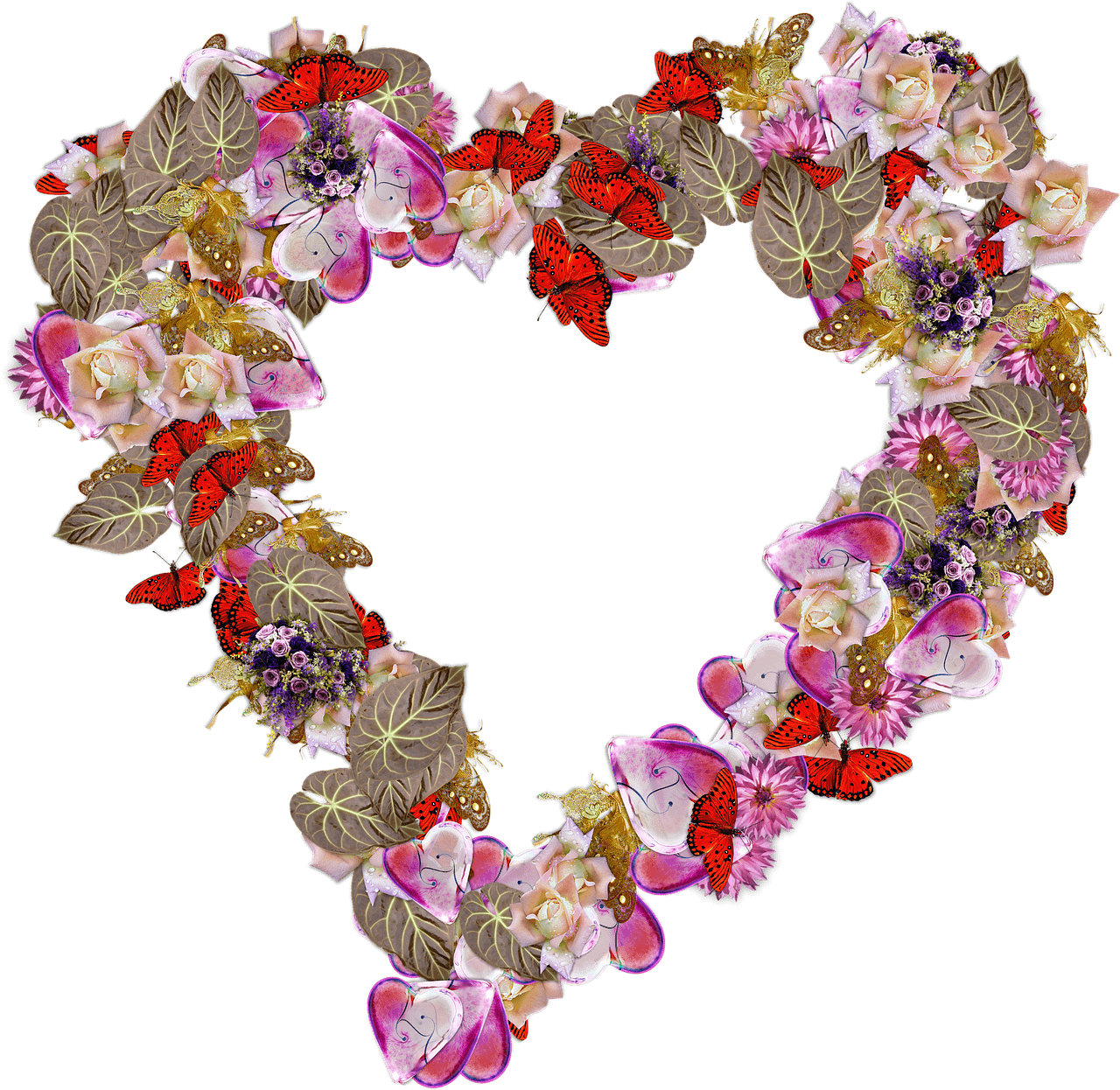 Heart Made Of Butterflies and Leaves