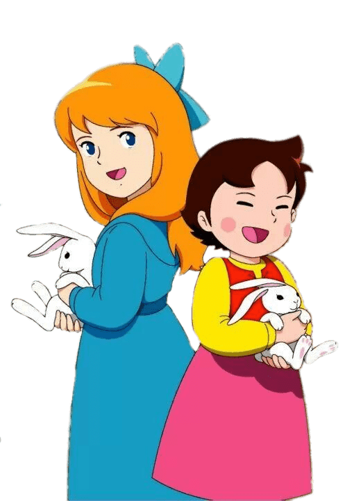 Heidi and Clara Holding Rabbits