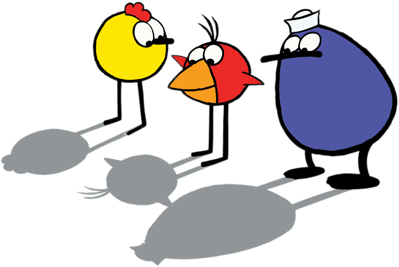 Peep, Chirp and Quack Looking At Their Shadows