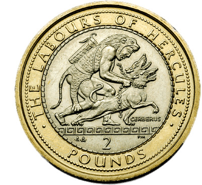 Hercules and Cerberus on Two Pounds Coin