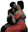 Two Victorian Lovers Gently Kissing Each Other On A Bench