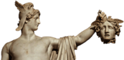 Perseus holding Medusa's head white marble statue