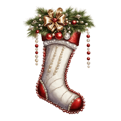 Elegant Christmas Stocking with Pearls and Rhinestones