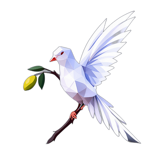 Elegant Dove With Long Tail Feathers, Gracefully Holding An Olive Twig., In The Style Of A Cartoon Animation Character - Full Body, Single View, No Shadow