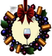 Wine Lover'S Wreath With Grape Clusters, Corks, And A Wine-Themed Bow, Minimalist - Single View, Decorated With Christmas Decorations On Differenct Colours, High Detail, No Shadow