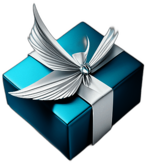 Gift Box In Light Blue Wrapping Paper With Silver Angel Wing Decoration, Minimalist - Single Christmas Present, Wrapped In Exquisite Festive Wrapping, Minimalist, No Shadow