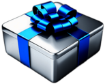 Small Cube-Shaped Present In Shiny Silver Wrapping Topped With A Blue Bow, Minimalist - Single Christmas Present, Wrapped In Exquisite Festive Wrapping, Minimalist, No Shadow