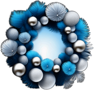 Winter Wonderland Wreath With Frosted Branches And Ice Blue Decor, Minimalist - Single View, Decorated With Christmas Decorations On Differenct Colours, High Detail, No Shadow