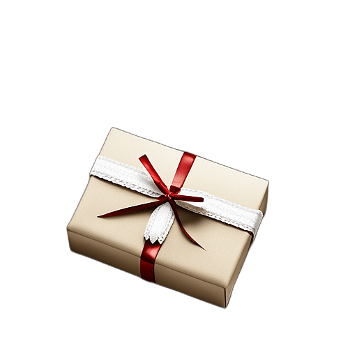 Large, Sturdy Box In Beige Linen-Textured Paper With An Ivory Lace Ribbon, Minimalist - Single Christmas Present, Wrapped In Exquisite Festive Wrapping, Minimalist, No Shadow