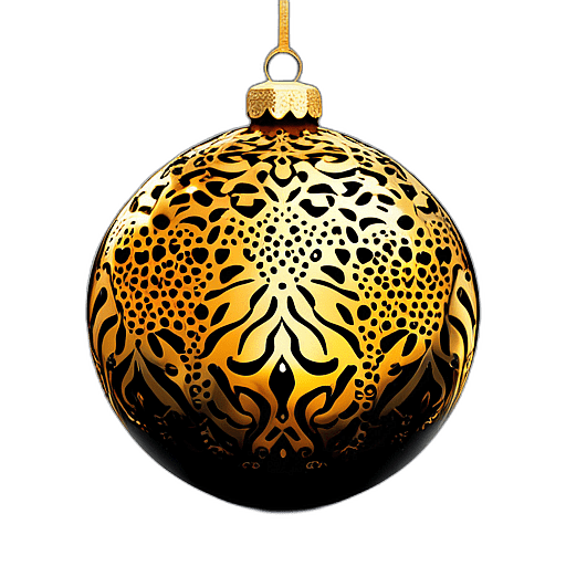 Leopard Print Bauble In Bold Black And Gold, Minimalist - Single Item, Decorated Christmas Bauble, High Detail, No Shadow