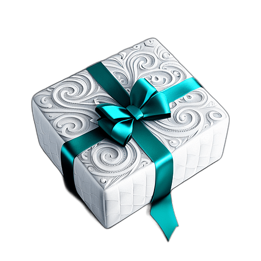 Square Gift In An Elegant Lace-Patterned Wrapping With A Satin Bow, Minimalist - Single Christmas Present, Wrapped In Exquisite Festive Wrapping, Minimalist, No Shadow